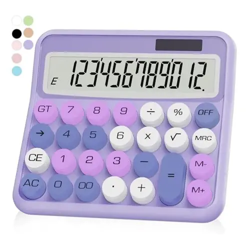 Purple Calculator, UPIHO Katta LCD displey va katta tugmachalari bilan 12 xonali, Ayollar stoli uchun binafsha ofis aksessuarlari, Ofis, maktab, uy, biznes uchun yoqimli kalkulyator - 1