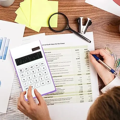 Purple Calculator, UPIHO Purple Office Supplies and Accessories, 10 Digits Solar Battery Basic Office Calculator, Dual Power Desktop Calculator with Large LCD Display, Purple Office Supplies - 4