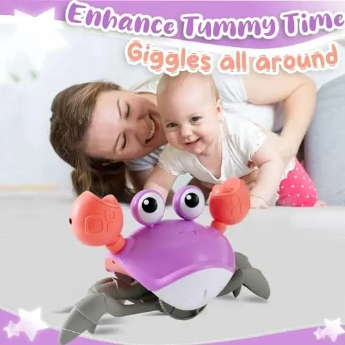 Purple Crawling Crab Baby Toy - Violet Tummy Time Crab Infant Walking Crab Dancing Moving Crawl Crab with Music & Light Cute Interactive Running Escape Catch Me Crab for Crawler Side Walk Toddler Crab - 6