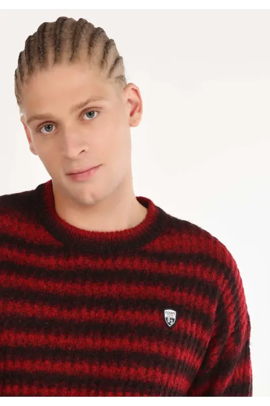 Purple crew neck knitted sweater for men - 4