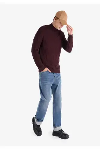 Purple crew neck, regular fit men's sweater. - 3