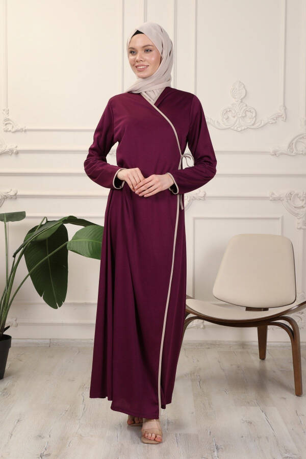 Purple Cross-Neck Cuffed Flexible Interlock Fabric Prayer Dress - 1