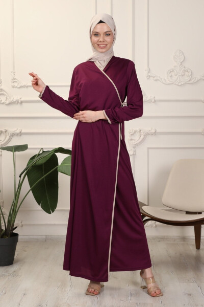 Purple Cross-Neck Cuffed Flexible Interlock Fabric Prayer Dress - 2