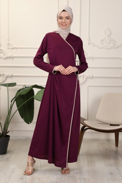 Purple Cross-Neck Cuffed Flexible Interlock Fabric Prayer Dress - 4