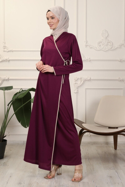 Purple Cross-Neck Cuffed Flexible Interlock Fabric Prayer Dress - 5