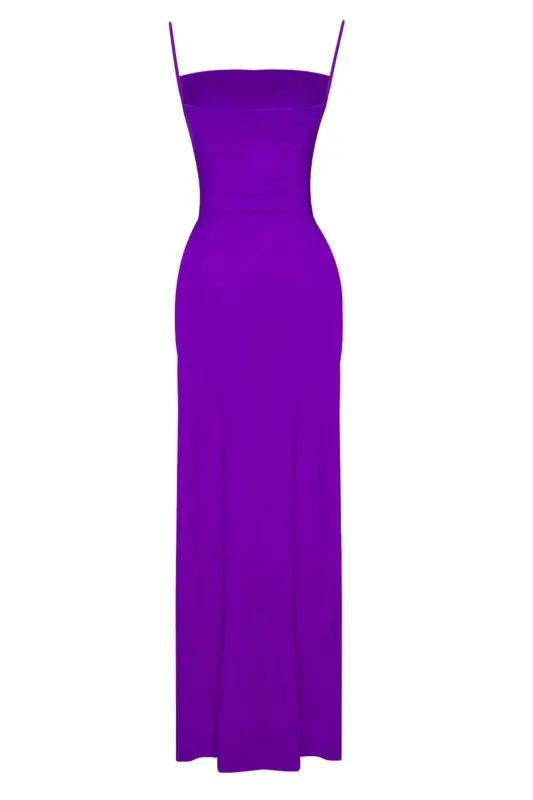 Purple Deep Slit Draped Long Evening Dress-purple - 1