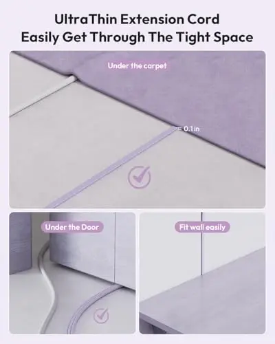 Purple Extension Cord Surge Protector Power Strip with 6 Outlets 4 USB Ports(20W), Flat Extension Cord with Multiple Outlets, 5 ft Flat Plug Outlet Extender for Indoor, Office - 5