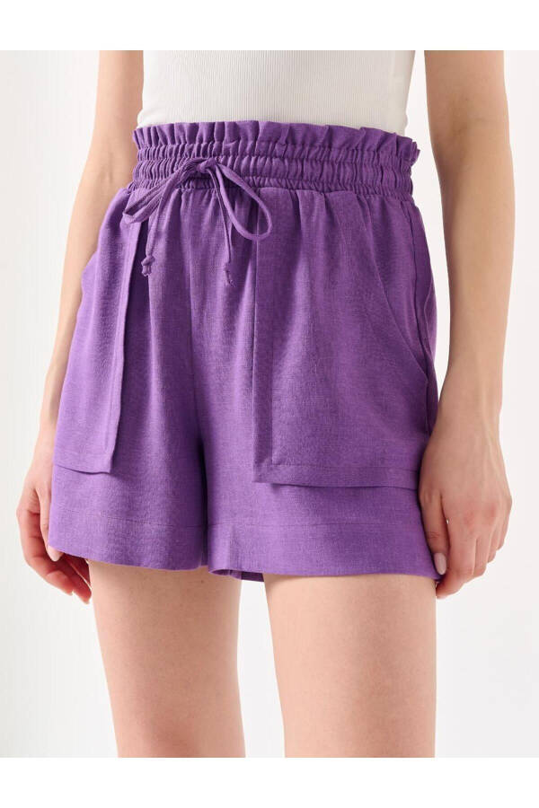 Purple High Waist Elastic and Tie-Up Linen Shorts - 19