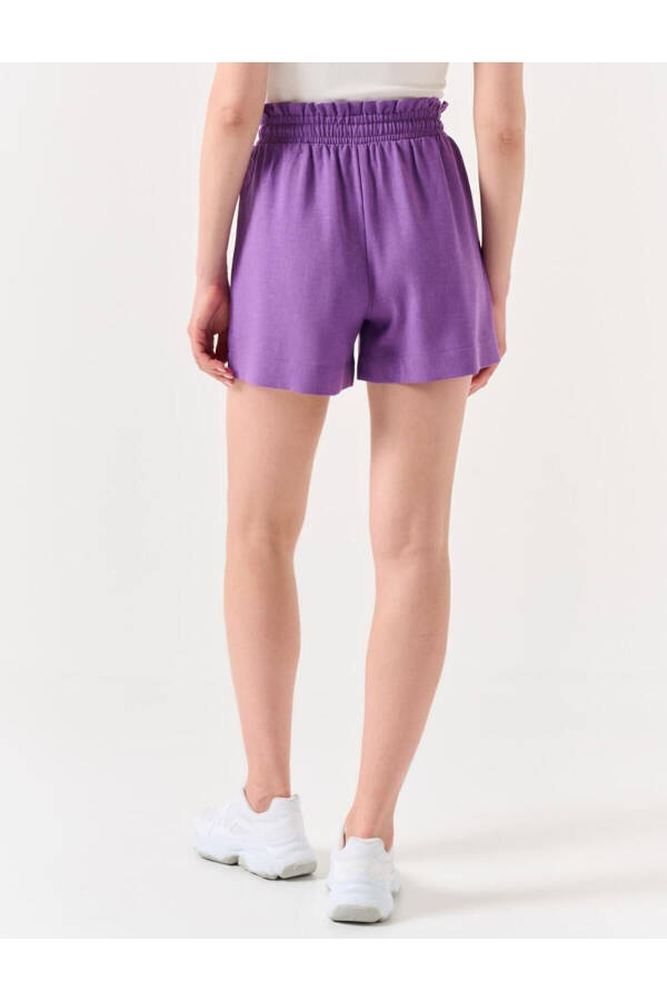 Purple High Waist Elastic and Tie-Up Linen Shorts - 15