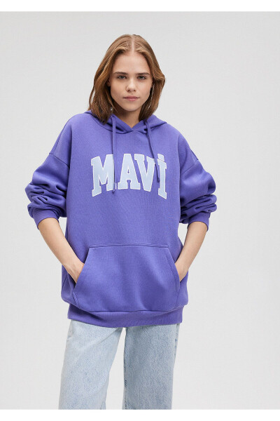 Purple Hooded Sweatshirt with Logo Print 1600361-70613 - 19