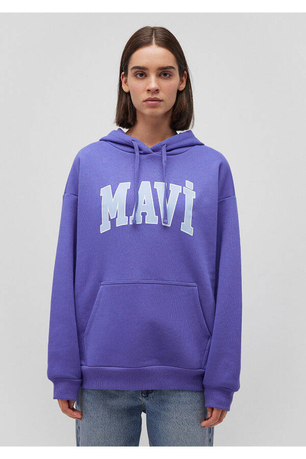 Purple Hooded Sweatshirt with Logo Print 1600361-70613 - 8