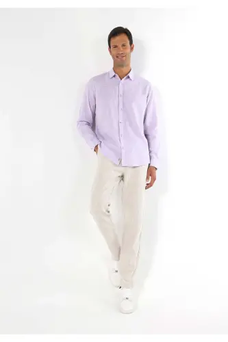 Purple, long-sleeved, regular fit men's shirt - 3
