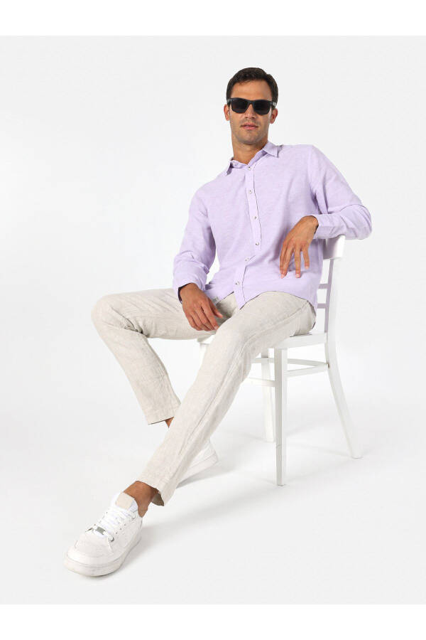 Purple, long-sleeved, regular fit men's shirt - 1