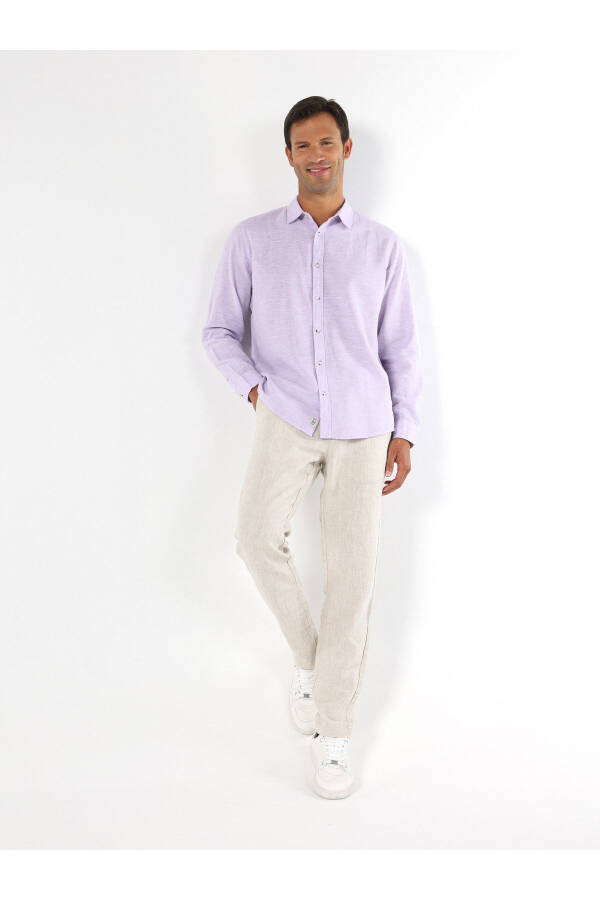 Purple, long-sleeved, regular fit men's shirt - 3