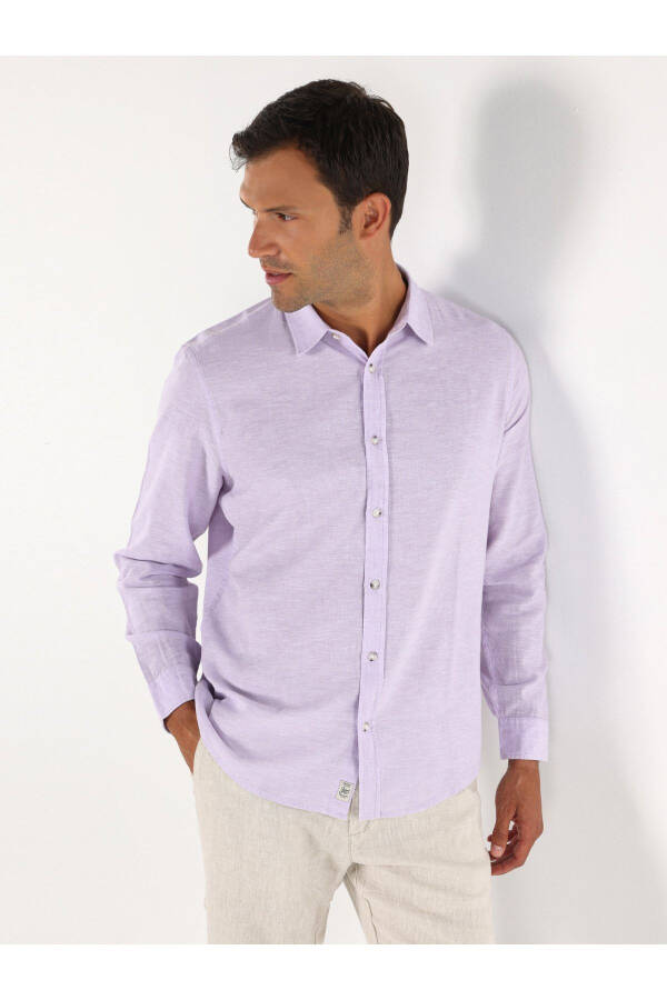 Purple, long-sleeved, regular fit men's shirt - 4