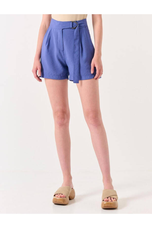 Purple Plain Cut Regular Waist Plain Voile Shorts - 5