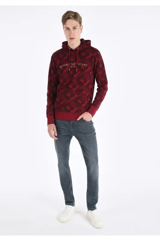 Purple, printed, hooded, regular fit men's sweatshirt - 3