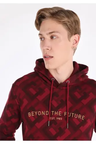 Purple, printed, hooded, regular fit men's sweatshirt - 4