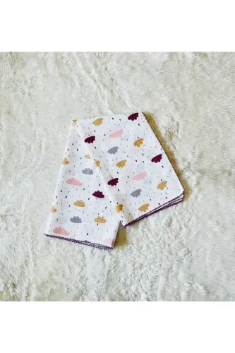 Purple Raindrop Patterned Muslin Baby Swaddle Blanket - Gray - 3