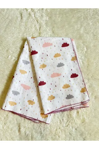 Purple Raindrop Patterned Muslin Baby Swaddle Blanket - Gray - 5