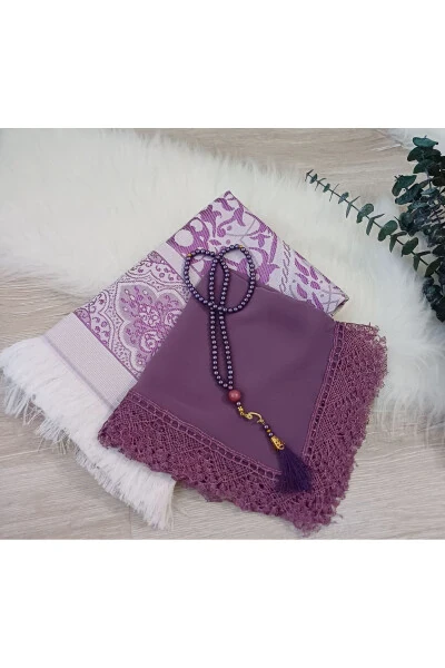 Purple Shawl Prayer Beads Prayer Rug Hajj Umrah Mawlid Gift - LILAMOR CONCEPT HEDIYELIK