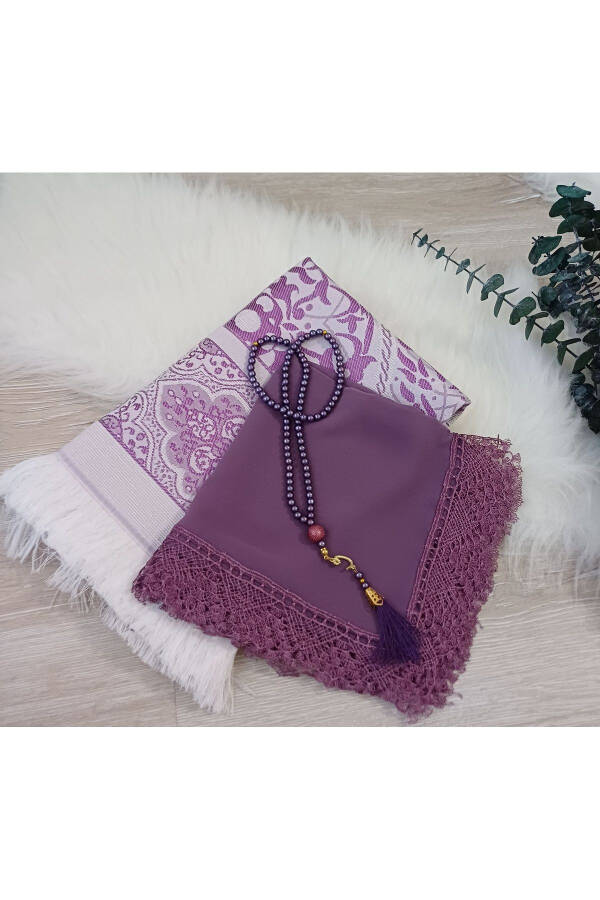 Purple Shawl Prayer Beads Prayer Rug Hajj Umrah Mawlid Gift - 1