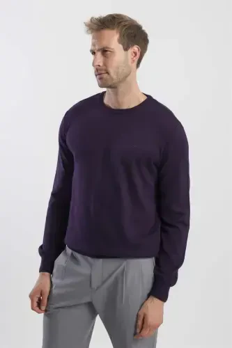 Purple Slim Fit Cycling Collar Knitted Sweater - 3