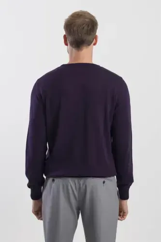 Purple Slim Fit Cycling Collar Knitted Sweater - 4