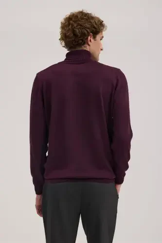 Purple Slim Fit Patterned Turtleneck Knitwear - 4
