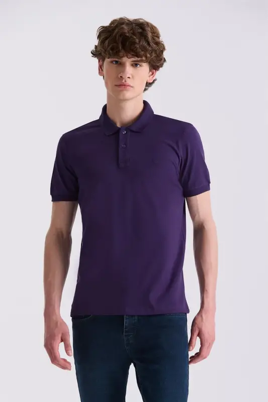 Purple Slim Fit Polo Neck T-Shirt - JAKAMEN