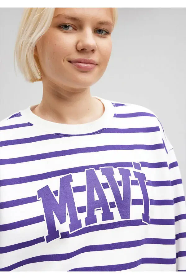 Purple Striped Sweatshirt with Logo Print 1s10099-86806 - 9
