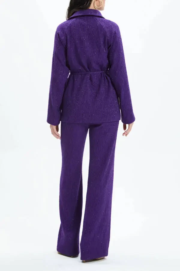 Purple Suit 39168 with Embellished Waistcoat, Shirt Collar, and Wide-Leg Trousers - 3