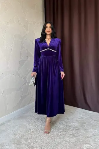 Purple Under-bust Jeweled Dress - 1