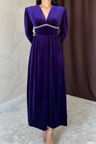 Purple Under-bust Jeweled Dress - BÜYÜKBEDENIZ (1)
