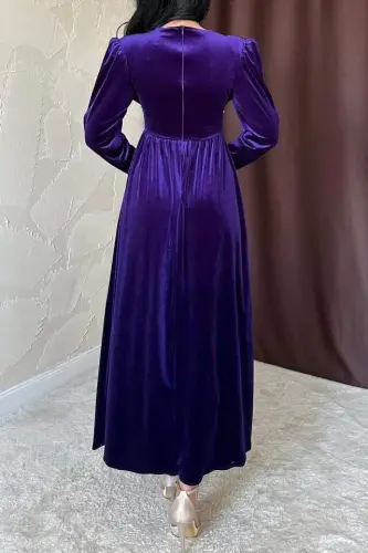 Purple Under-bust Jeweled Dress - 3