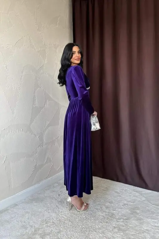 Purple Under-bust Jeweled Dress - 4