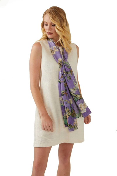 Purple Van Gogh Almond Blossoms 50x170 Satin Silk Scarf 
