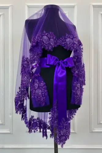 Purple VIP Bridal Veil Set, Henna Veil Cover Set-Purple - 1