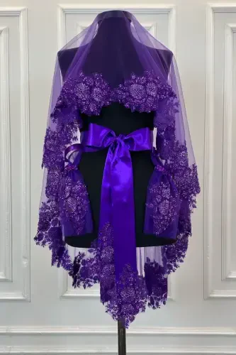 Purple VIP Bridal Veil Set, Henna Veil Cover Set-Purple - ZEYMERADE (1)