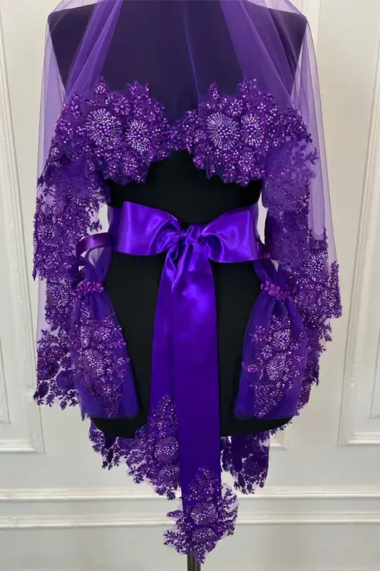 Purple VIP Bridal Veil Set, Henna Veil Cover Set-Purple - 3