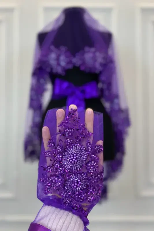 Purple VIP Bridal Veil Set, Henna Veil Cover Set-Purple - 6