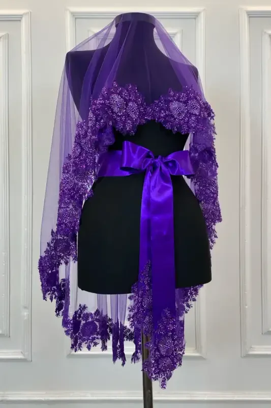 Purple VIP Bridal Veil Set, Henna Veil Cover Set-Purple - 7