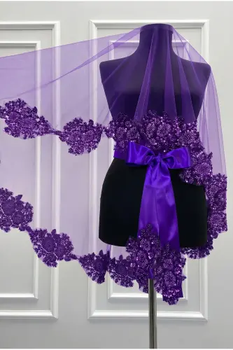 Purple VIP Bridal Veil Set, Henna Veil Cover Set-Purple - 5