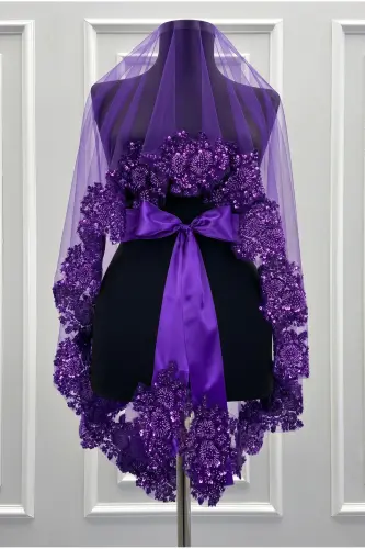 Purple VIP Bridal Veil Set, Henna Veil Cover Set-Purple - 7