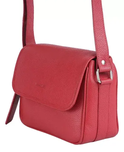 Pebbled Collection Kimberly Leather Flap Closure Handbag-Red - 5