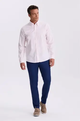 Pushti %100 Paxta Tugmali Yoqali Comfort Fit Ko'ylak - Modazone (1)