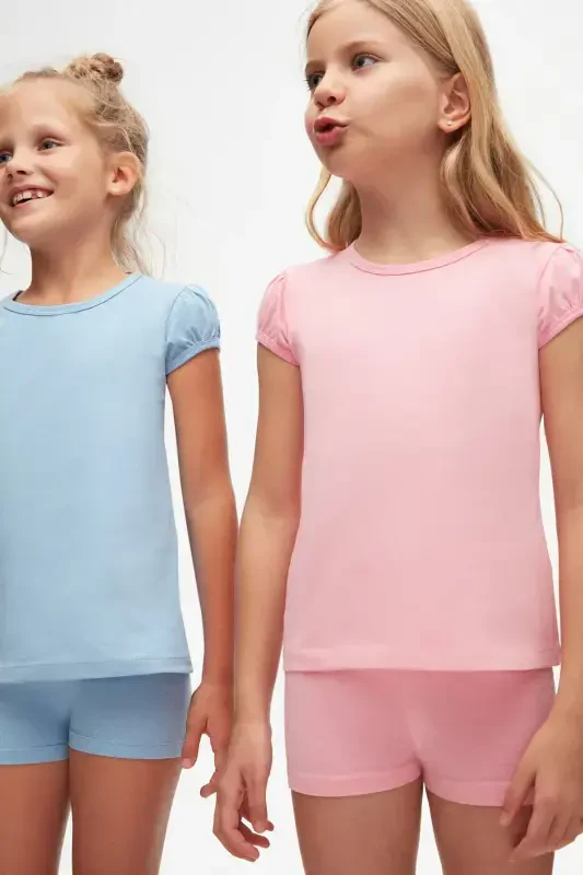 Pushti Basic qiz bolalar nol yoqali tarvuz yengli futbolka - PEONY PINK - 5