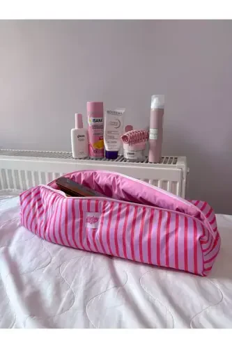 Pushti chiziqli soch kıvırcık temir dazmollash sumkasi Suv o'tkazmaydigan Airwrap Airstrait mos keladigan sayohat sumkasi - Pushti chiziqli - 6