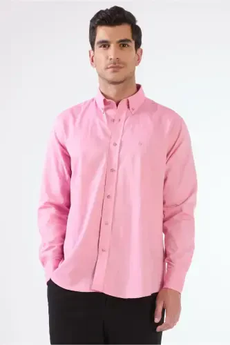 Pushti Erkaklar uchun Regular Fit Oxford Brent tugmachali yoqali uzun yengli ko'ylak - 94867 - 4