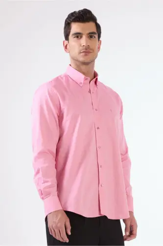 Pushti Erkaklar uchun Regular Fit Oxford Brent tugmachali yoqali uzun yengli ko'ylak - 94867 - 2